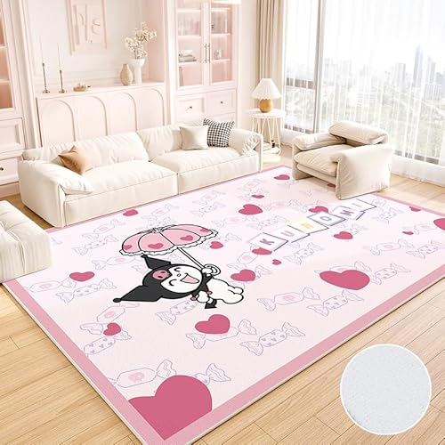 JINBAOZG Anti Slip 3D gedruckt Cartoon Kuromi Kinderteppich, Schlafzimmer und Wohnzimmer Dekoration, Bereich Teppich Anti Rutsch Bodenmatte,100 * 160cm von JINBAOZG