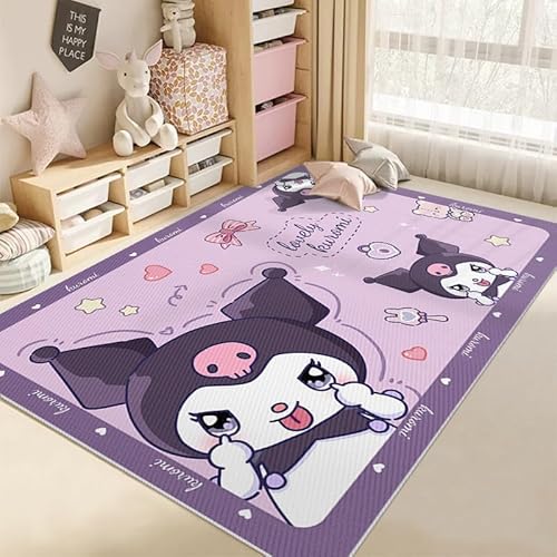 JINBAOZG Anti Slip 3D gedruckt Cartoon Kuromi Kinderteppich, Schlafzimmer und Wohnzimmer Dekoration, Bereich Teppich Anti Rutsch Bodenmatte,100 * 160cm von JINBAOZG