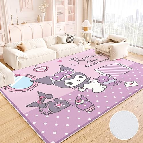 JINBAOZG Anti Slip 3D gedruckt Cartoon Kuromi Kinderteppich, Schlafzimmer und Wohnzimmer Dekoration, Bereich Teppich Anti Rutsch Bodenmatte,100 * 160cm von JINBAOZG