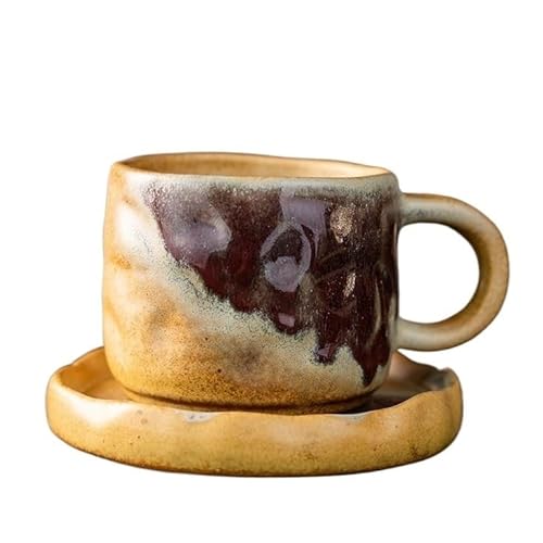 JINBIXIANGDJKS Retro-Keramik-Kaffeetasse Und Untertasse Aus Dem Brennofen Verwandelten Sich In Einen Einfachen Nachmittagstee for Das Büro Zu Hause(B) von JINBIXIANGDJKS