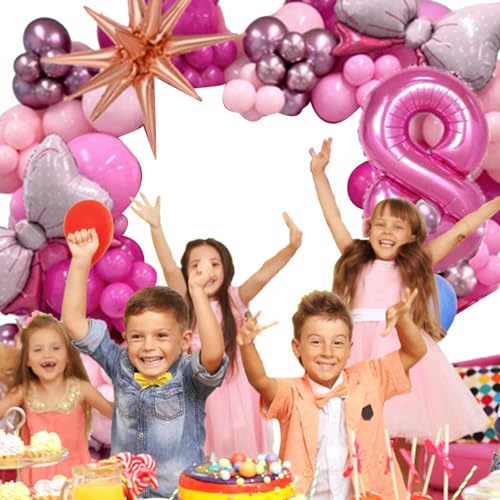 Geburtstagsballon-Dekorationsset, rosa Metall-Latex-Luftballons, Schleife, Zahlenhintergrund, schöne rosa Metall-Latex-Luftballons, Schleife, Zahlenhintergrund für Babyparty von JINGAN