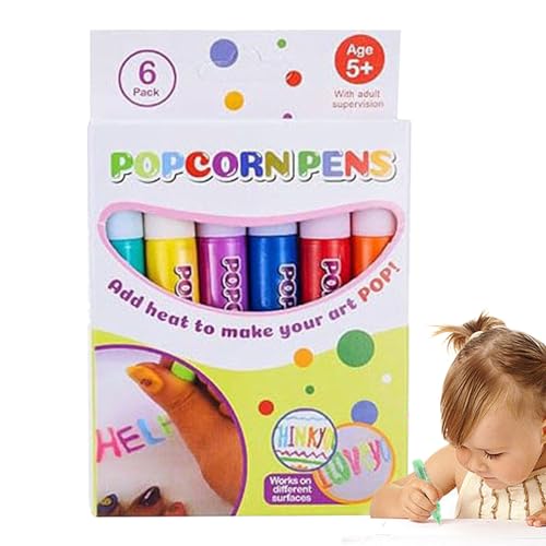 JINGAN Magic Po-pcorn Pens | Puf-fy-Stifte | 3D Kunststift | Bubble Zeichenstifte | 6 Farbige Kinder-Zeichenstifte Mit 3D Tinte | Für Die Heimschule Blasenstifte Kreative Marker Für Kunstprojekte von JINGAN