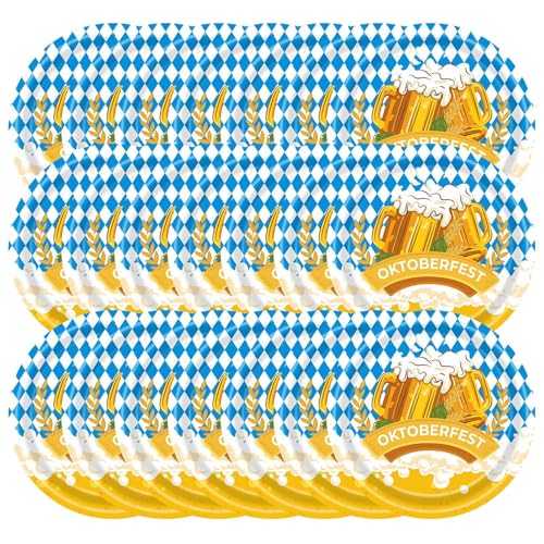 Oktoberfest-Zubehör,Oktoberfest-Geschirr - 24-teiliges Oktoberfest-Geschirr-Set,Lieferungen mit blau-weißer Flagge versorgen 24 Gäste beim deutschen Oktoberfest von JINGAN