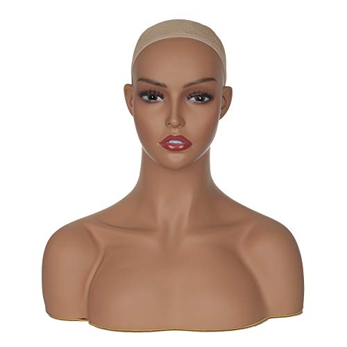 JINGFA PVC-Schaufensterpuppenkopf mit Schultern, realistischer Mannequin-Büste für Hut, Perücken, Sonnenbrillen, Schmuck von JINGFA