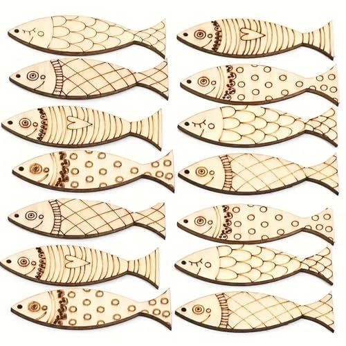 100 Stück Fisch Holzspäne 5x2,5 cm Holzfische zum Selbermachen Unlackierte Holzornamente Fisch Anhänger für Hochzeit Geburtstag Party Dekoration von JINGHANGER