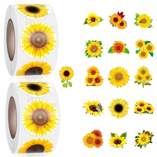 1000 Stück Sonnenblumen Aufkleber 38mm Sunflower Stickers Selbstklebende Sonnenblumenaufkleber für Kinder Scrapbook Geschenktüten Geburtstagsdekoration von JINGHANGER