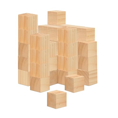 64 Stück Holz Würfel 2,5cm Quadratischer Holzblock Kleine Holzwürfel Blanko Holzklötze Natürliche Bastelwürfel für DIY, Malen, Handwerk, Dekoration von JINGHANGER