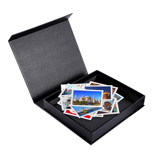 JINGHANGER Fotoaufbewahrungsbox mit Deckel 21,5x25x4 cm Fotohalter Fotoboxen aus Karton Foto Organizer Box für Postkarten Fotos Dokumente Scrapbooking Andenken (Schwarz) von JINGHANGER