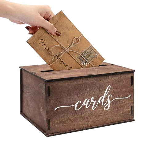 JINGHANGER Hochzeit Geschenkkarten Box 29,2x26,6x16,5 cm Holzkiste mit Deckel Geldbox Kartenbox mit Schlitz Retro Geschenkkarte Box für Geburtstag Hochzeitstag Party Dekorationen von JINGHANGER