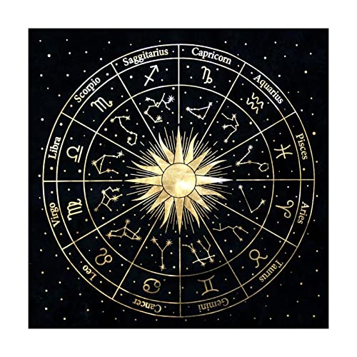 JINGLING Altar Tarot Tuch, Schwarzgold Tischdecke, Hexerei Zum Lesen, 12 Konstellationen Altar Wandteppich Für Astrologie Tarot Wahrsagung, Witchy Zubehör von JINGLING