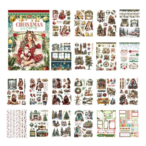 JINGLING Weihnachtsaufkleber für Scrapbooking, Scrapbook-Stickerbuch,Scrapbooking Ledger Dekoratives Aufklebermaterial-Kit | Mehrzweck-Basteldekoration für Scrapbookings, Fotoalben und Grußkarten von JINGLING