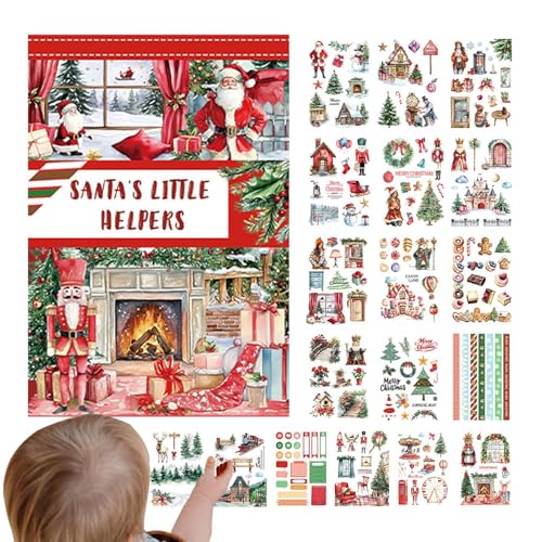 JINGLING Weihnachtsaufkleber für Scrapbooking, Scrapbook-Stickerbuch,Weihnachts-Scrapbooking-Ledger-Stickerbuch | Festliche Atmosphäre-Weihnachtsbuch-Materialpaket für Grußkarten, Fotoalben, von JINGLING