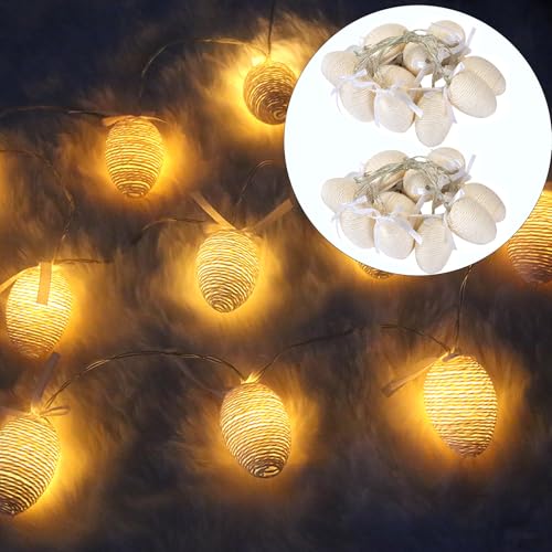 2 Pack LED Lichterkette Ostern, 20 er LED Osterlichterkette, Bunte Ostereier zum Aufhängen LED Osterbeleuchtung, Ostereier Deko Draußen Osterdeko Girlande Garten Ostern Frühling Party (warmweiß) von JINGTOPS