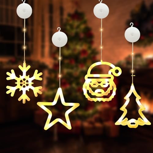 JINGTOPS 4er Set Lichterkette für Fenster, Saugnapf LED Sterne Fenster, Fensterlicht, Fensterbeleuchtung Weihnachtsdeko, Warmweiß, Weihnachtsbeleuchtung Innen Außen Hängend für Party Fensterdeko (B) von JINGTOPS