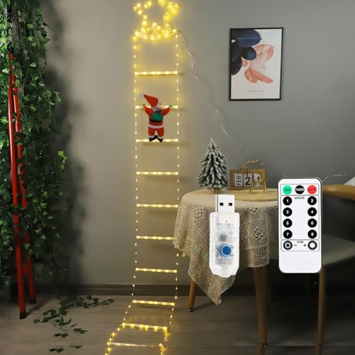 JINGTOPS LED Weihnachtsmann Auf Leiter, Weihnachtslichter Lichterkette Farbwechsel Lichtschlauch Weihnachtsdeko Innen Aussen Weihnachtsbeleuchtung für Fenster, Garten,Tür,balkon,8 Modi (2m 205 led) von JINGTOPS