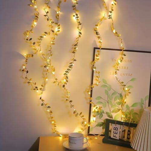 LED Lichterkette Künstlich, Lichterkette Goldene Silberne Blätter 10 m 100 LED, Herbst Lichterkette innen, Llluminated Blätter Vine Home Decor Artificial Vineyard Wall Hochzeit, Party Decor (Gold) von JINGTOPS