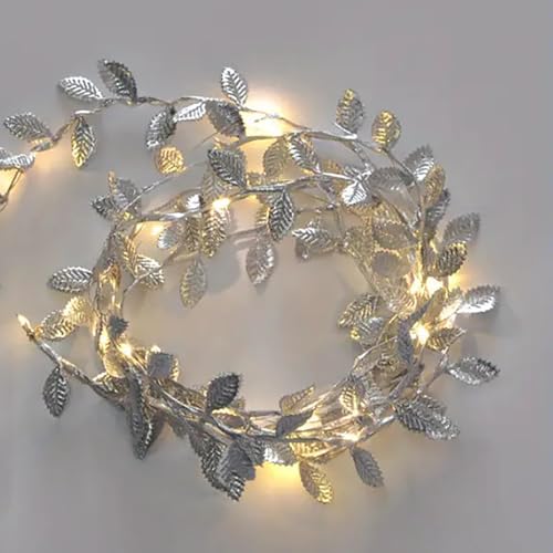 LED Lichterkette Künstlich, Lichterkette Goldene Silberne Blätter 10 m 100 LED, Herbst Lichterkette innen, Llluminated Blätter Vine Home Decor Artificial Vineyard Wall Hochzeit, Party Decor (Silber) von JINGTOPS