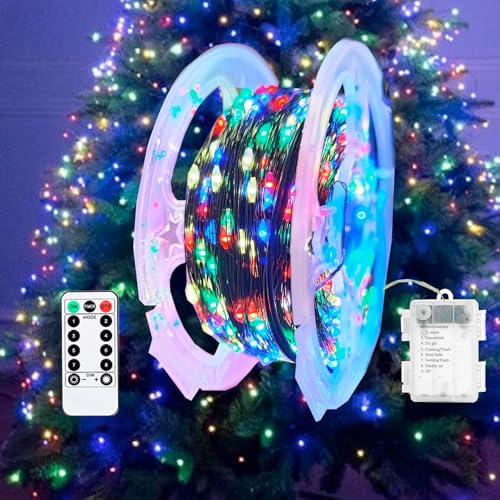 LED Lichterkette Weihnachtsbaum Weihnachtsbeleuchtung Außen Weihnachtsdeko mit 100/200/300/400er Led für Weihnachten Party Garten, Hof, Terrasse, Hochzeit Dekorationen (vier Farben, 10m 100LED) von JINGTOPS