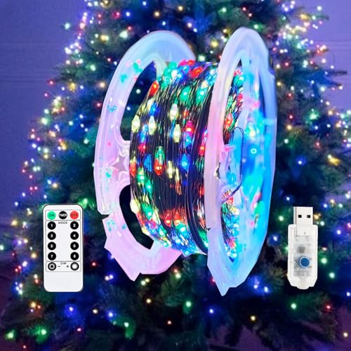 LED Lichterkette Weihnachtsbaum Weihnachtsbeleuchtung Außen Weihnachtsdeko mit 100/200/300/400er Led für Weihnachten Party Garten, Hof, Terrasse, Hochzeit Dekorationen (vier Farben, 30m 300LED) von JINGTOPS