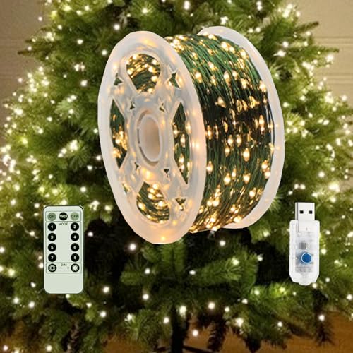 LED Lichterkette Weihnachtsbaum Weihnachtsbeleuchtung Außen Weihnachtsdeko mit 100/200/300/400er Led für Weihnachten Party Garten, Hof, Terrasse, Hochzeit Dekorationen (warmweiß, 30m 300LED) von JINGTOPS