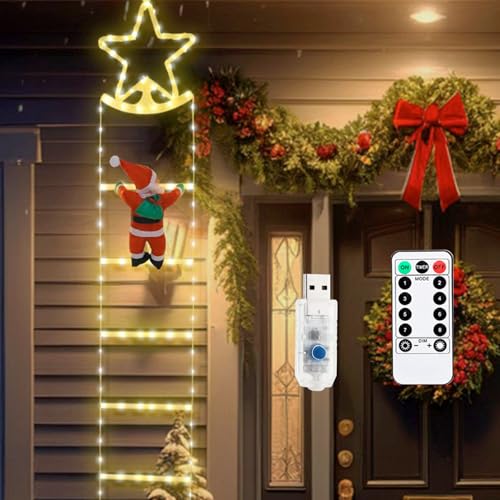 LED Weihnachtsmann Auf Leiter, Weihnachtslichter Lichterkette Farbwechsel Lichtschlauch Weihnachtsdeko Innen Aussen Weihnachtsbeleuchtung für Fenster, Garten,Tür,Balkon,8 Modi (1.5m 115 led) von JINGTOPS