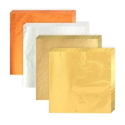 400 Blatt Imitation Blattgold Schlagmetall,400 Blätter Nachahmung Blatt,400 Blatt Gold Blatt Echtes Kupfer Blatt Imitation Gold Metallfolie,Goldfolie Papier,Silber Blatt, Rose Gold Blatt Für Kunst von JINGYOU