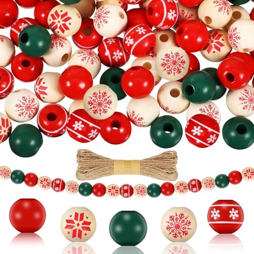 Weihnachten Holzperlen, 120pcs Weihnachten Hölzerne Perlen, Weihnachtsperlen, Bunt Weihnachten Holzperlen, Rot Weihnachten Holzperlen, für DIY Weihnachtsbaum Dekoration, DIY Armbänder von JINHOXUN