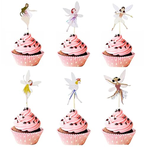 JINJUMEI 12 Stücke Fee Geburtstag Tortendeko, Fee Cupcake Toppers Pappbecher Cupcake Toppers Fairy Kuchen Topper Mädchen Ballerina Cupcake Topper Cake Picks für Kinder Mädchen Geburtstagsdeko von JINJUMEI