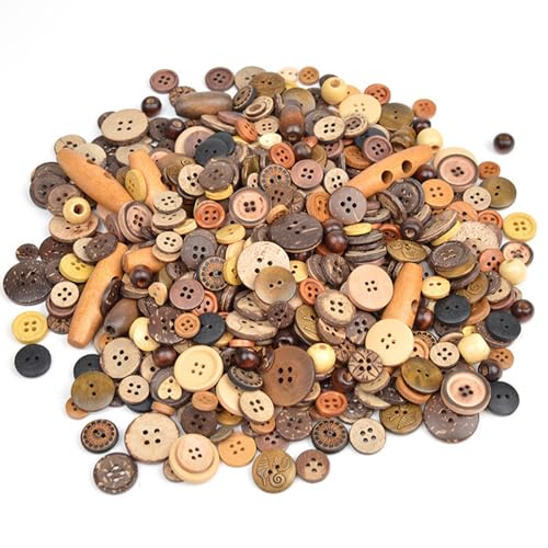 JINJUMEI 400 Stück Holzknöpfe Kokosknöpfe 2/4 Löcher Natur Holz Knöpfe Natürliche Kokosnus Schale Knöpfe Natur Knöpfe zum Basteln für Scrapbooking Kinder Kleidung Deko Kunststoff DIY Basteln Nähen von JINJUMEI