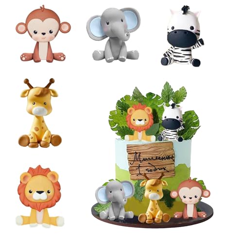 JINJUMEI 5 Stück Tortendeko Tiere, Cake Topper Zoo Tortendeko, Safaritiere Kuchendekoration Kuchendeko Tiere Dschungeltiere Kuchendekoration Wald Tiere Kuchendeko Geburtstag für Tortendeko Kinder von JINJUMEI