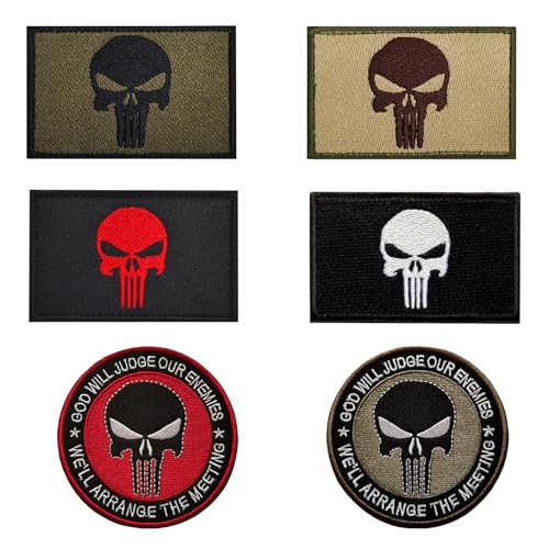 JINJUMEI 6 Stücke Patches Klett Militär Punisher Patch Aufnäher Patches Airsoft Patch Klett Skull Patches Klett für Rucksäcke Militär Patches Aufkleber Abzeichen Klettbänder von JINJUMEI