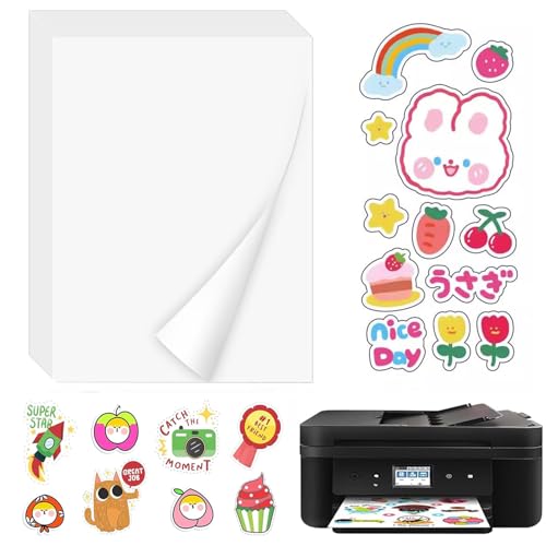 JINJUMEI Stickerpapier zum Bedrucken, 10 Blätter A4 Inkjet Vinyl Aufkleber, Bedruckbares Vinyl Sticker Papier Transparent Vinyl Aufkleberfolie für Laser und Tintenstrahldrucker von JINJUMEI