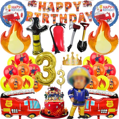 3. Feuerwehr Geburtstag Deko Feuerwehrmann Geburtstagsdeko Jungen 3 Jahre Feuerwehr Kindergeburtstag Party Luftballons Feuerwehrmann Geburtstag Tortendeko Folienballons Happy Birthday Banner (Zahl 3) von JINLAIYUN