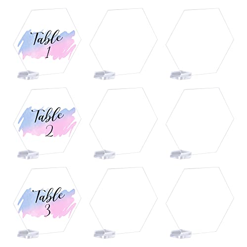 50 transparente Acrylkarten mit Halter, DIY Blanko-Hexagon-Acryl-Namenskarten für Hochzeit, Escort-Karten, Acryl, Sitzgelegenheit, Gästename von JINMURY