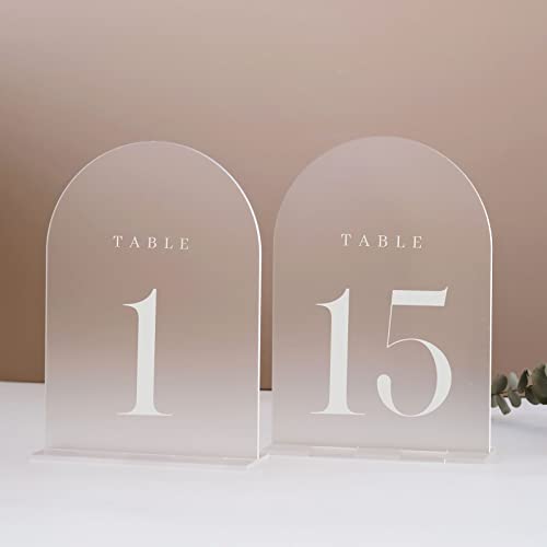 JINMURY Tischnummern für Hochzeit, 15 Stück, 12,7 x 17,8 cm, mattierter Bogen, Acryl-Tischschilder mit Halter, Acryl-Tischnummern 1–15, perfekt für Hochzeitstischdekoration von JINMURY