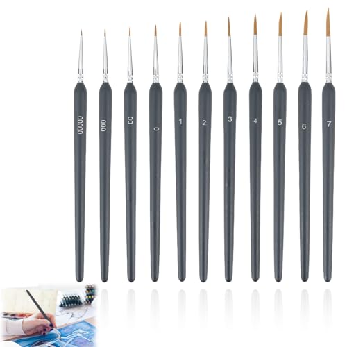 11 Stück Feine Pinsel Set, JINSIHU Pinsel Sehr Fein für Acryl Aquarell Miniatur Künstlerpinsel Paint Brush Malen Nach Zahlen Dünne Pinsel Klein für Aquarell Öl Acryl Nail Art Fein Modellbau(0000~7) von JINSIHU