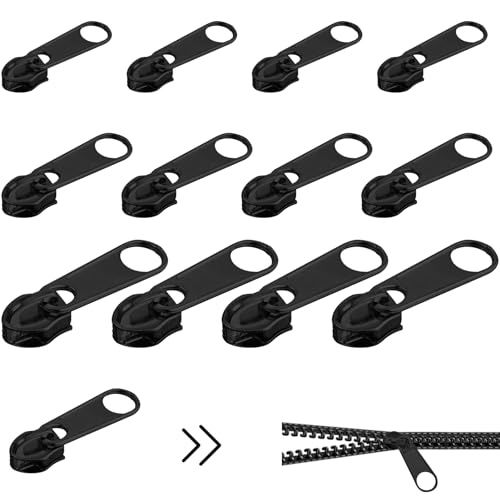 12 Stück Reißverschluss Schieber Ersatz, 5 Reißverschluss Zipper Ersatz Abnehmbare Reißverschluss Zipper Pull Fixer Reissverschluss Schieber für Mantel, Koffer, Rucksäcke (Schwarz) von JINSIHU