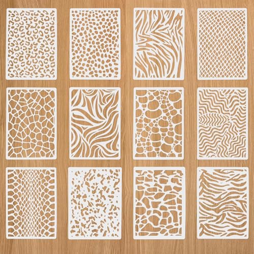 12 Stück Scrapbooking Schablonen, Journal Schablonen Set Geometrische Wiederverwendbar Zeichnen Malschablonen für DIY Holz Möbel Wand Kinderzimmer Tagebuch Dekor 14.8x21cm von JINSIHU