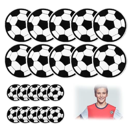 20 Stück Fußball Stoff Patch, Fußball Patch Stickerei-Stoff-Aufkleber Flicken zum Aufbügeln Fußball-Stickerei-Patches Patches zum Aufbügeln Bügelaufkleber Kleidung(5cm*10 + 3.1cm*10) von JINSIHU