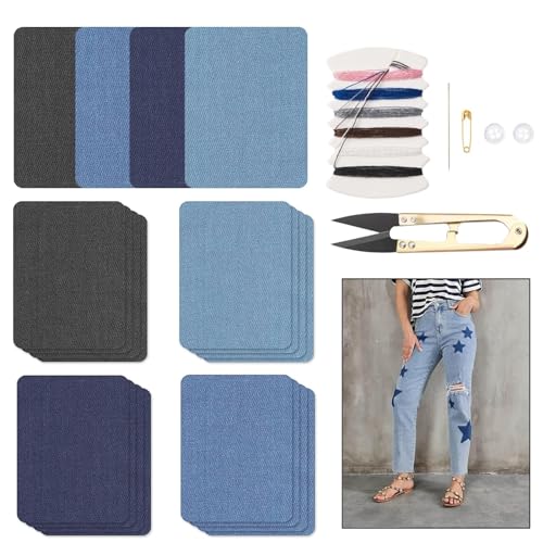 20 Stück Jeans Flicken zum Aufbügeln, Aufbügelflicken Jeans Bügelflicken Denim Patches 7.5×11cm Jeans Reparatursatz Set für Kleidung Reparatur und Dekoration für Aufnäher Jeans Jacken DIY Taschen von JINSIHU