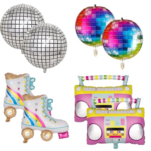 8 Stück Folienballon Disco,Disco Party Deko Ballons Discokugel Luftballons Helium Ballon 70er 80er 90er Dekoration Regenbogen Rollschuh Luftballons Folienballon Radio Retro Thema Hip Hop(20-23 Zoll) von JINSIHU