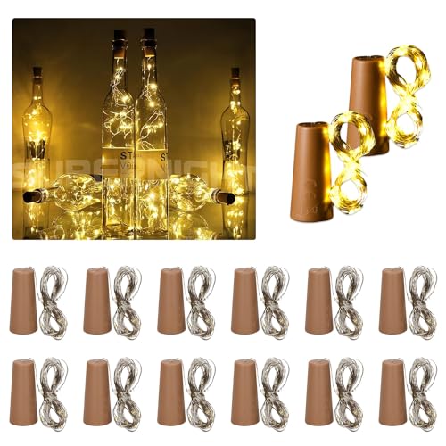 JINXIAN 12 Stück 2M 20LED Flaschenlichterkette Korken Lichterkette Flasche Lichterkette Herbst DIY Flaschenlicht für Party Weihnachten Halloween Hochzeit（Warmweiß ） von JINXIAN