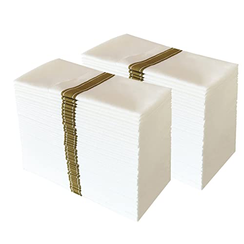 JINYUDOME 100 Stück Einweg-Servietten aus Papier, vorgefaltete Servietten mit Taschen, Party-Servietten, saugfähige Papierservietten für Küche, Abendessen, Hochzeit, Gold von JINYUDOME