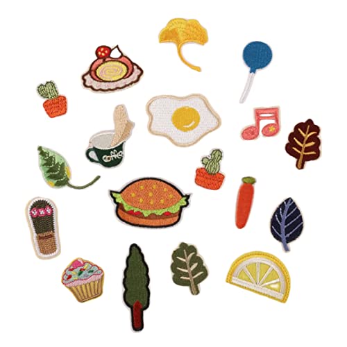 JINZIJINYU Applikation Flicken 18 Stücke Bestickte Stoffetikett Hamburger Obst Kaktus Kinder Kleidung Zubehör Schmuck Zubehör Kleine Patch Stickerei Tuch Aufkleber Diy Hand Konto Aufkleber von JINZIJINYU