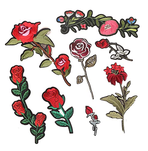 Bügeleisen Patches Stickers 8 Stücke Stickerei Aufkleber Rose Stoffetikett Kleidung Gepäck Zubehör Besticktes Stoffetikett Handkonto Diy Patch Aufkleber von JINZIJINYU