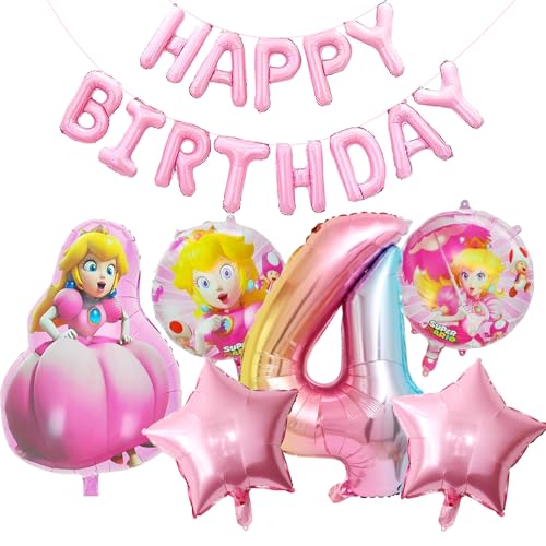 Cartoon Luftballons 4 Jahre, 7 Stück Cartoon Deko Geburtstag, Luftballons 4. Geburtstag Mädchen Cartoon Rosa, Cartoon Thema Party Deko für Kindergeburtstag Mädchen (4 Jahre) von JIOLINK