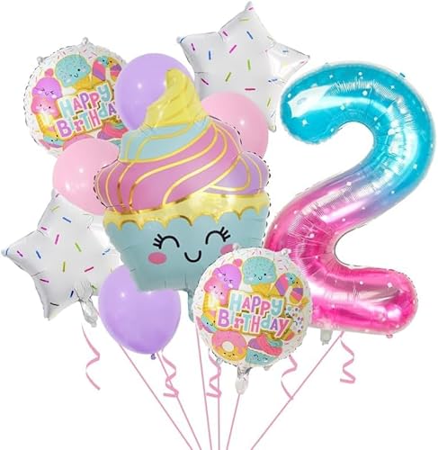 Donut Folienballon,Geburtstagsdeko 2 Jahre,Folienballon Candy,10 Stück Eis Deko Eiscreme Party Deko,Geeignet für Geburtstagsballons zum Thema Eiscreme für Jungen und Mädchen von JIOLINK