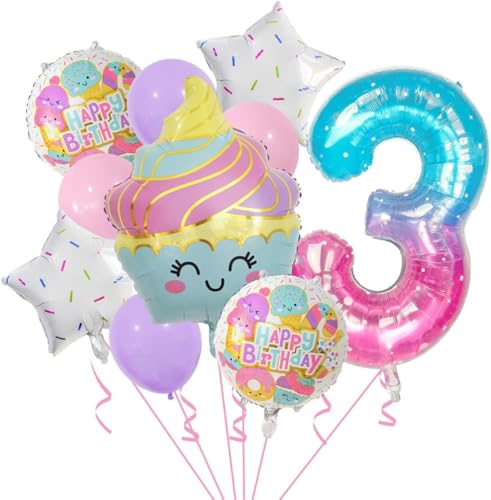 Donut Folienballon,Geburtstagsdeko 3 Jahre,Folienballon Candy,10 Stück Eis Deko Eiscreme Party Deko,Geeignet für Geburtstagsballons zum Thema Eiscreme für Jungen und Mädchen von JIOLINK