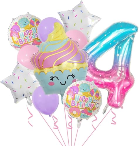 Donut Folienballon,Geburtstagsdeko 4 Jahre,Folienballon Candy,10 Stück Eis Deko Eiscreme Party Deko,Geeignet für Geburtstagsballons zum Thema Eiscreme für Jungen und Mädchen von JIOLINK