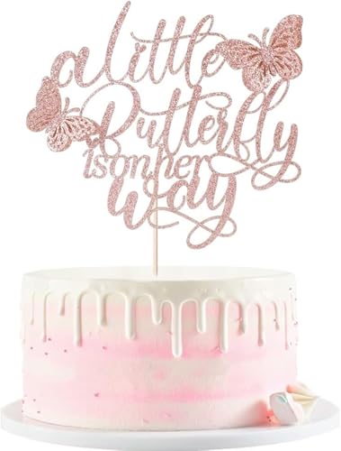 Schmetterlinge Tortendeko, Schmetterling Babyparty Kuchen deko Willkommen Baby Mädchen Cake Topper Roségold Schmetterlinge für Baby Shower Gender Reveal Party (Roségold) von JIOLINK